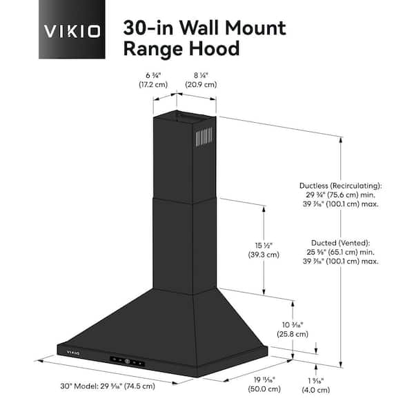 VIKIO 30 in. 500 CFM Convertible Wall Mount Range Hood in Black