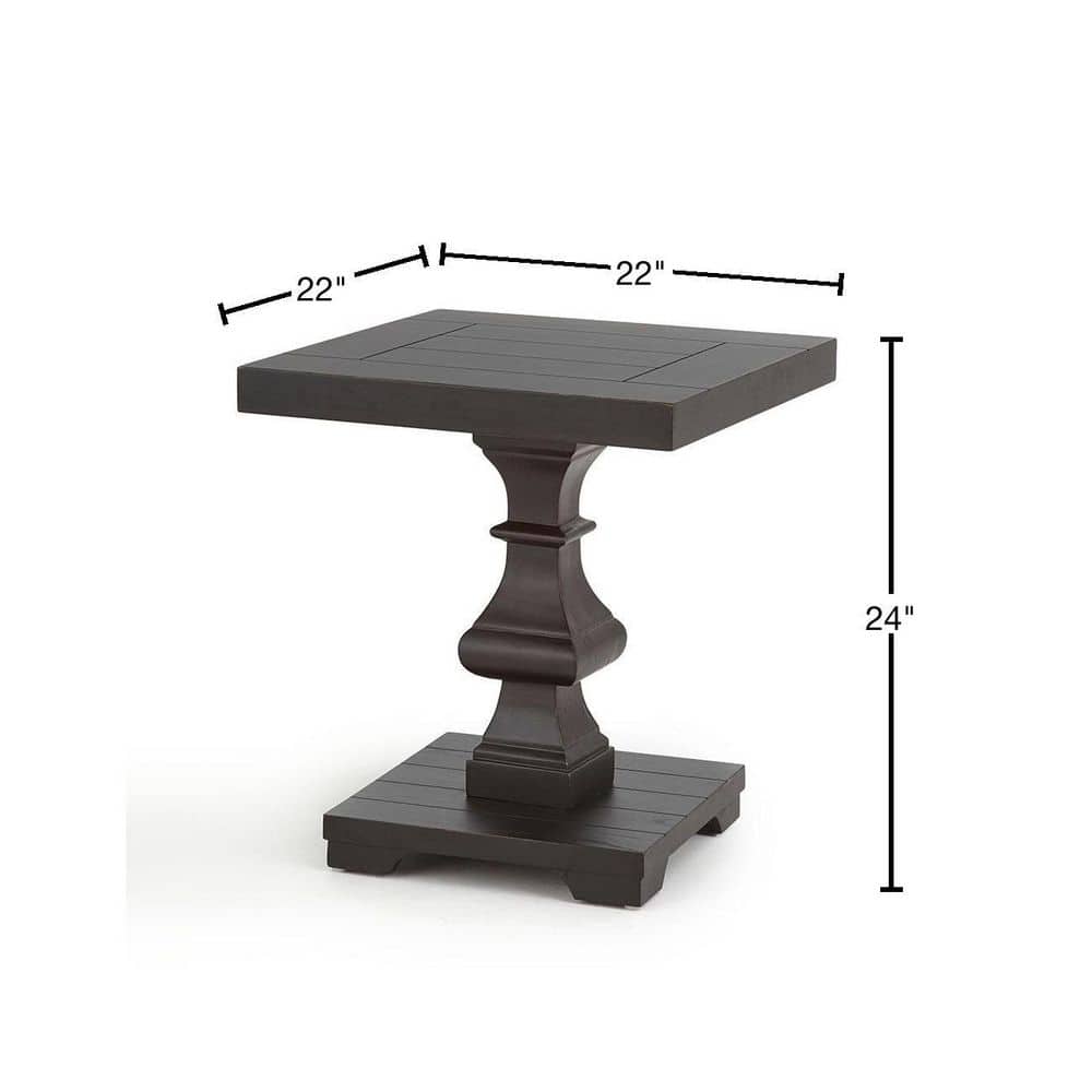 Dory Black Solid Wood Square End Table with Pedestal Base
