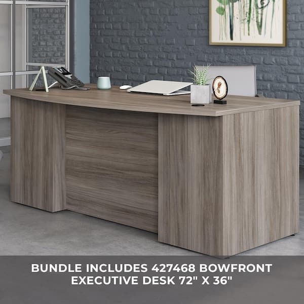 OFFICE WORKS BY SAUDER Affirm 71.102 in. x 36 in. D Hudson Elm Bowfront Desk with (Assembled) 2-Drawer Mobile File Cabinet