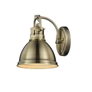Duncan AB 1-Light Aged Brass Bath Light with Aged Brass Shade