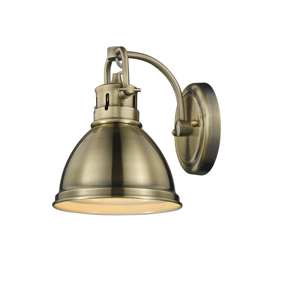 Golden Lighting Duncan Ab 1 Light Aged Brass Bath Light With Aged Brass Shade 3602 Ba1 Ab Ab