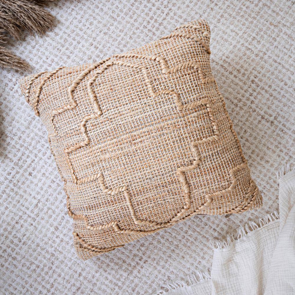 Hand-Woven Tan Textured Cotton Blend Throw Pillow