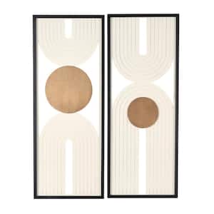 Wooden Cream Layered Arch Geometric Wall Art with Gold Circle Accents (Set of 2)