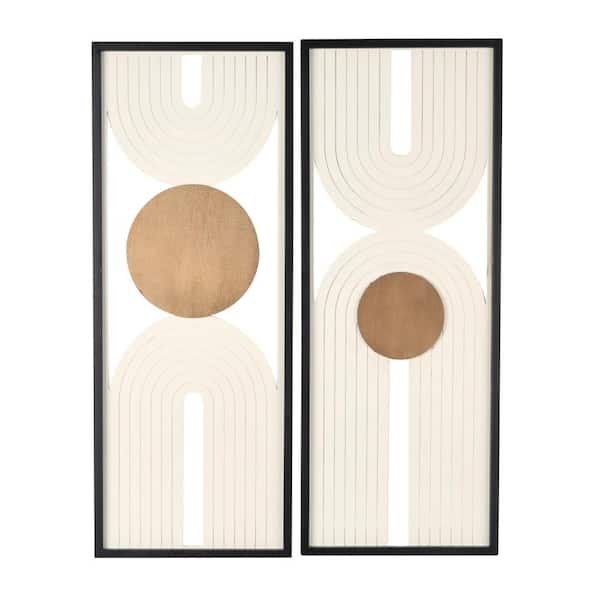 Litton Lane Wooden Cream Layered Arch Geometric Wall Art with Gold Circle Accents (Set of 2)
