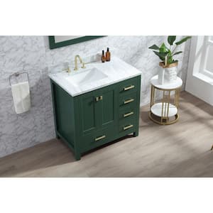Eileen 36in.W X22in.DX35.4 in. H Bathroom Vanity in Green with Marble Stone Vanity Top in White with Single White Sink.