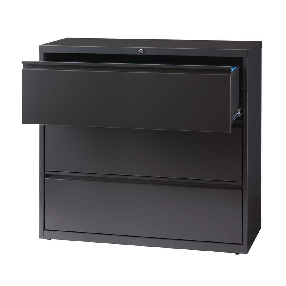 Black 42-Inch Steel 3-Drawer Lockable Lateral File Cabinet