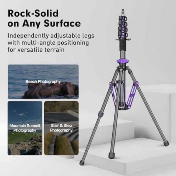 6.9 ft. Carbon Fiber Adjustable Tripod Light Stand with Quick-Flip Locks, 20 in. Folded, Studio & Outdoor Video Lighting