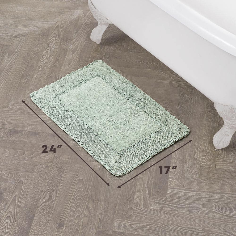 Sage Green Cotton Bath Rug with Ruffle Border, 17"x24"