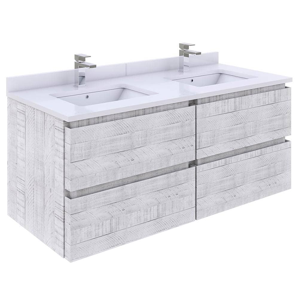 Formosa 48 in. W x 20 in. D x 20 in. H Bath Vanity in Rustic White with White Vanity Top with White Double Sink -  Fresca, FCB312424RWHCWU