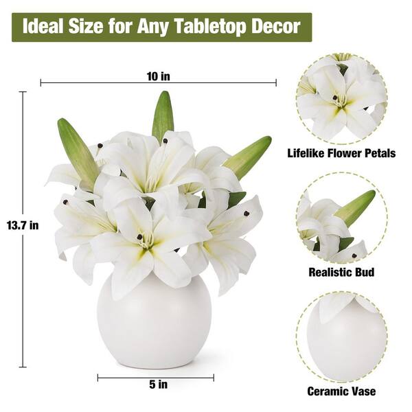 13.7 in. White Real Touch Artificial Lily Bouquet, Indoor Decor