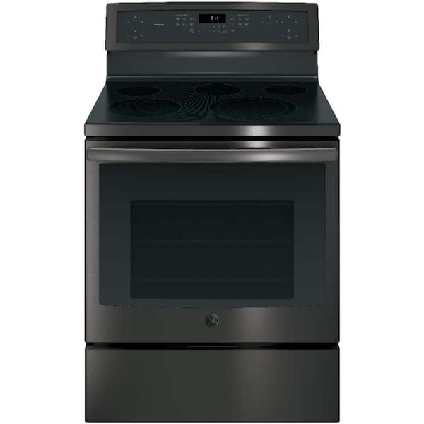 GE Profile 30 in. 5.3 cu. ft. Electric Range with Self-Cleaning Convection in Black Stainless Steel, Fingerprint Resistant