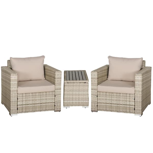 Outsunny 3-Piece Metal Patio Conversation Set with Cream White Cushions
