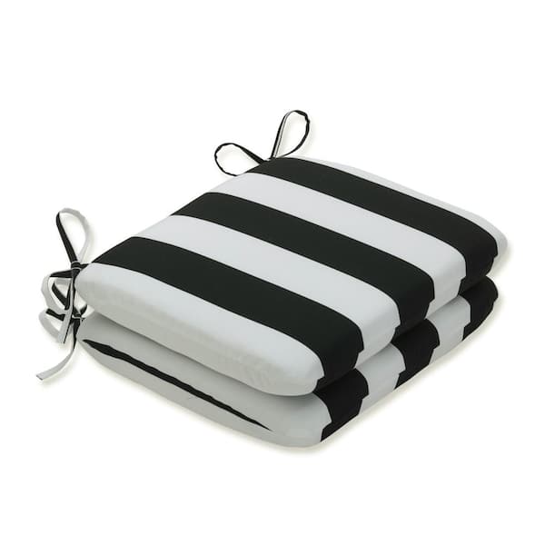 Pillow Perfect Striped 18.5 x 15.5 Outdoor Dining Chair Cushion in Black/White (Set of 2)