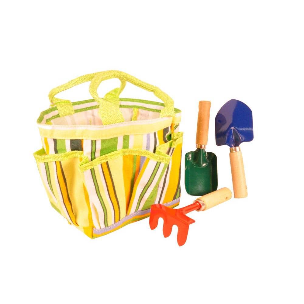 G & F Kids Garden Tools Tote Canvas & Hand Material Rake & Shovel Trowel Colour Green 1 Pack