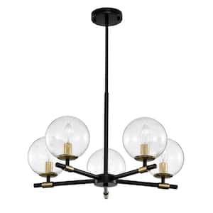 Shauna 22 in. 5-Light Indoor Matte Black and Brass Finish Chandelier with Light Kit