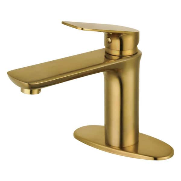 Kingston Brass Frankfurt Single-Handle Single Hole Bathroom Faucet with Push Pop-Up; Faucet; Mounting Hardware in Brushed Brass