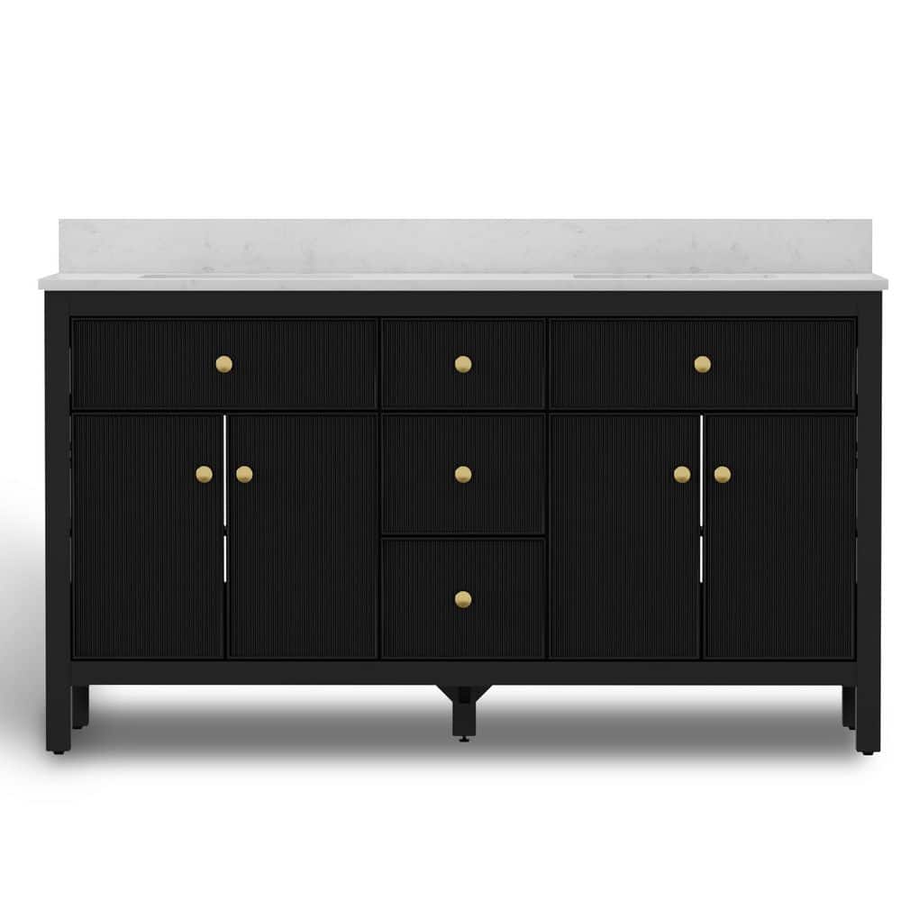 60 in. W x 20.5 in. D Single Sink Freestanding Black Bath Vanity with White Engineered Stone Top (Assembled) price history on PriceWatchPro