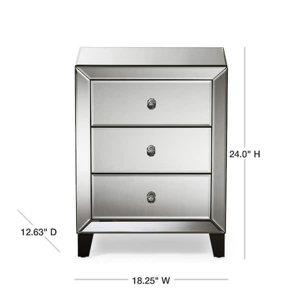 Baxton Studio Chevron 3 Drawer Silver Mirrored Nightstand 28862