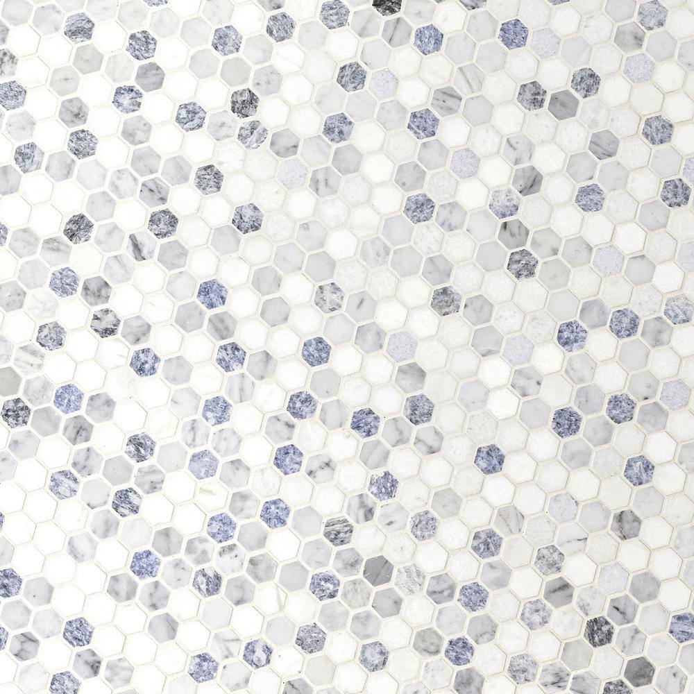 Azula Hexagon Blue and Gray Marble Mosaic Tile