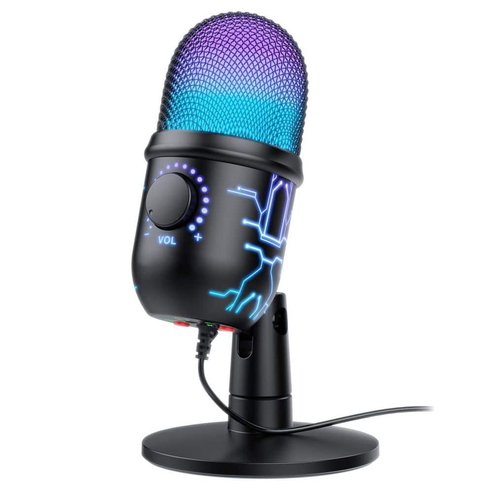 USB Gaming Microphone with RGB Lighting Noise Cancellation Headphone Jack Gain Control Mute for PC Mac PS4/5 in Black price history on PriceWatchPro