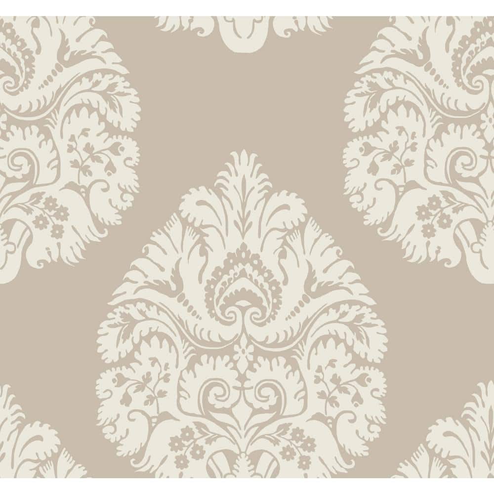 Ronald Redding Beige Teardrop Damask Paper Unpasted Matte Wallpaper (27 in. x 27 ft.)