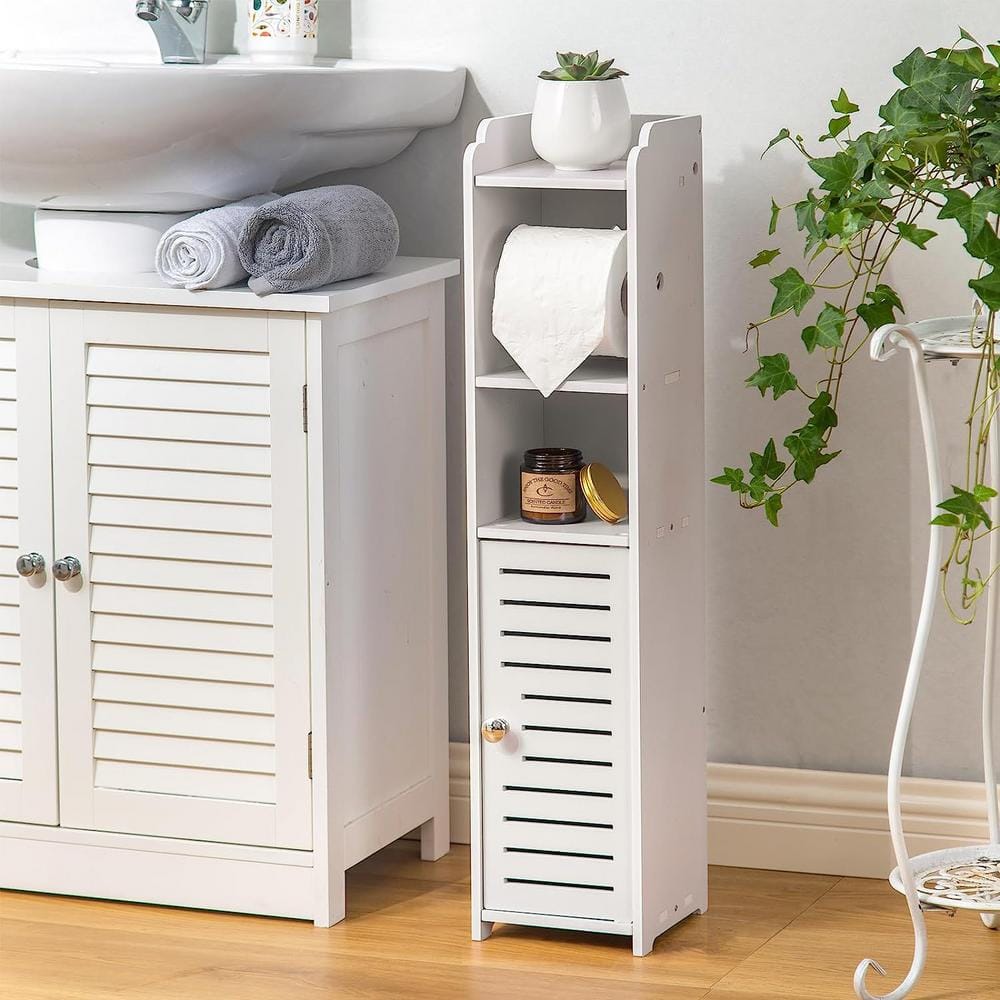White PVC Small Bathroom Toilet Paper Holder Stand