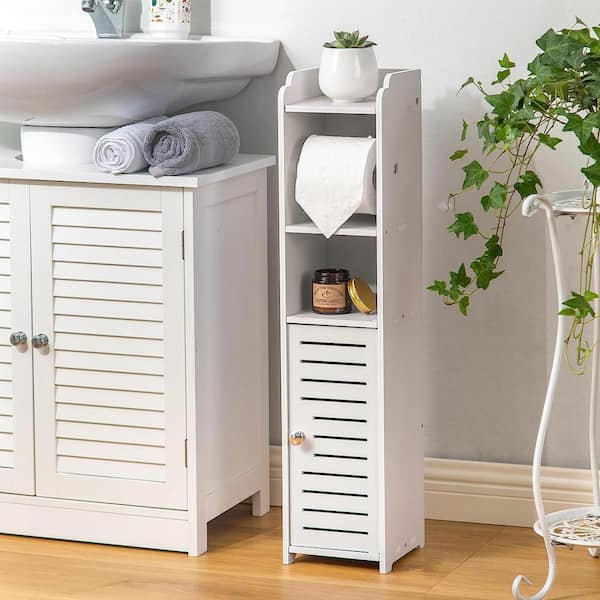 Bathroom Shelf Accent Cabinet Toilet Standing Cabinet with 2 Door, Gap Storage Rack Side Storage Organizer Paper Holder - Gray