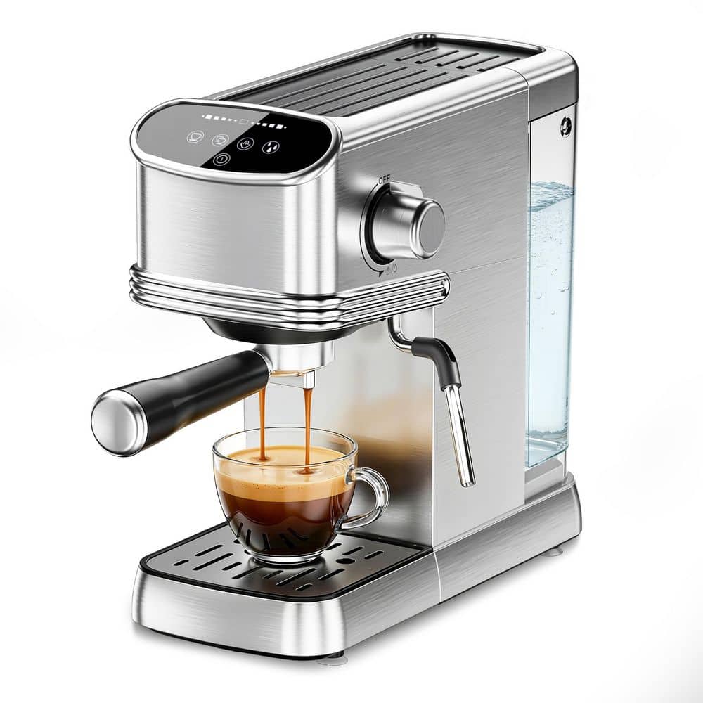 COWSAR 2-Cup Silver Semi-Automatic Espresso Machine with Milk Frother and Digital Display