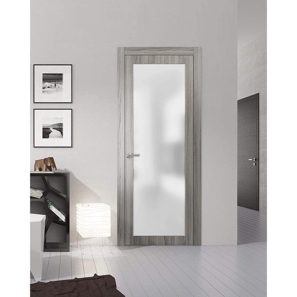 Gray Pine Solid Wood Frosted Glass Pantry Door 36 x 80
