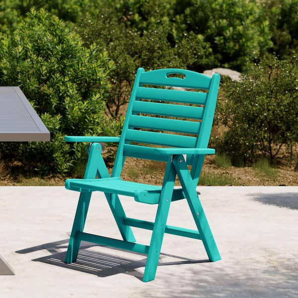 Laguna Outdoor Patio Folding Highback Dining Chair w/ Adjustable Recline in Turquoise