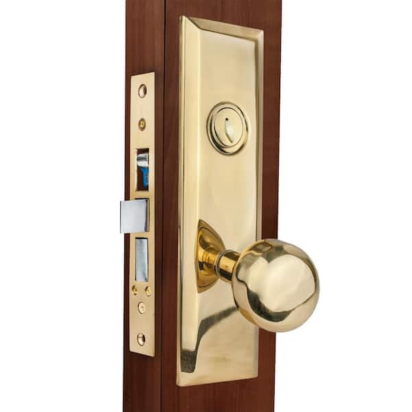 ML900 Series Bright Brass Grade 1 Entry Atrium Mortise Lock with Door Knob  Escutcheon