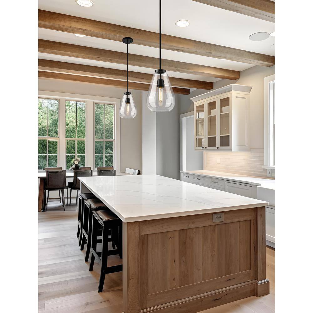 Ayra Matte Black and Nickel Glass Pendant Light