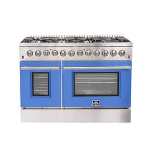 Galiano 48 in. 6.58 cu. ft Double Oven Dual Fuel Range with Gas Stove and Electric Oven in. Stainless Steel w/Blue Door