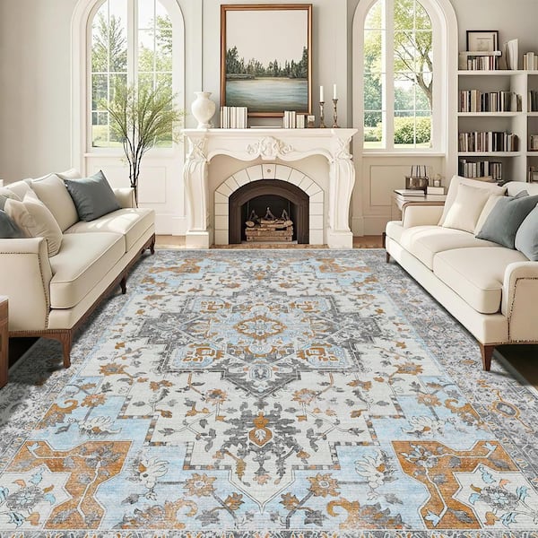 Charcoal Mist Gray 9 ft. x 12 ft. Antique Non Skid Indoor Area Rug