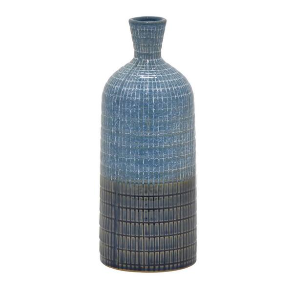 THREE HANDS 11 in. Ceramic Vase in Blue