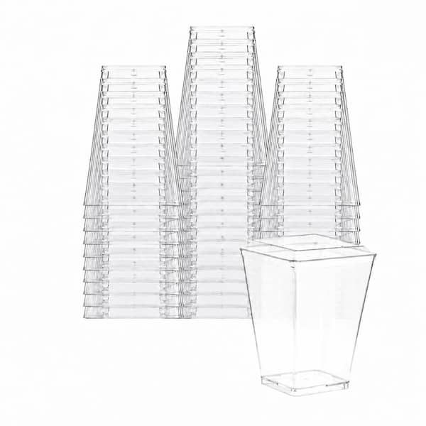 5 fl. oz. Clear Square Plastic Mini Dessert Cups with Spoons and Lids Set of 300 Dessert Sets