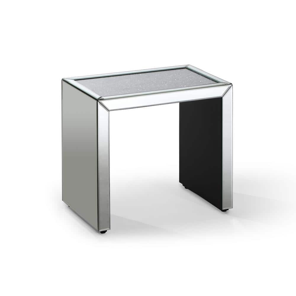 Silver Glass Top Wood Frame Nesting End Tables Set of 3
