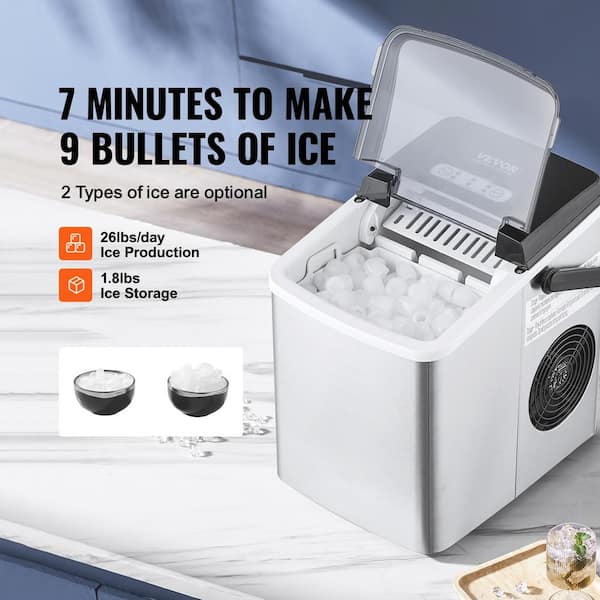 COSTWAY Countertop Ice Maker, 26LBS/24H with Self-Clean Function, LCD  Display, 9 Bullet Ice / 7 Mins, Portable and Compact Ice Machine with Ice  Scoop