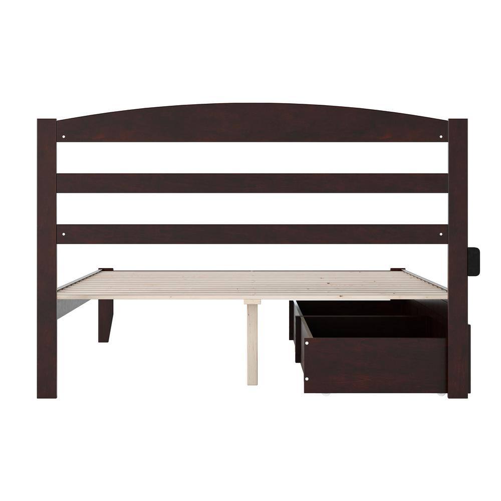 Espresso Queen-Sized Wood Frame Upholstered Platform Bed with Storage