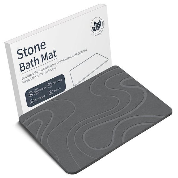 15.4 in. x 23.6 in. Stone Bath Mat in Dark Gray, Non-Slip Super Absorbent Diatomaceous Earth Shower Mat, Quick Drying