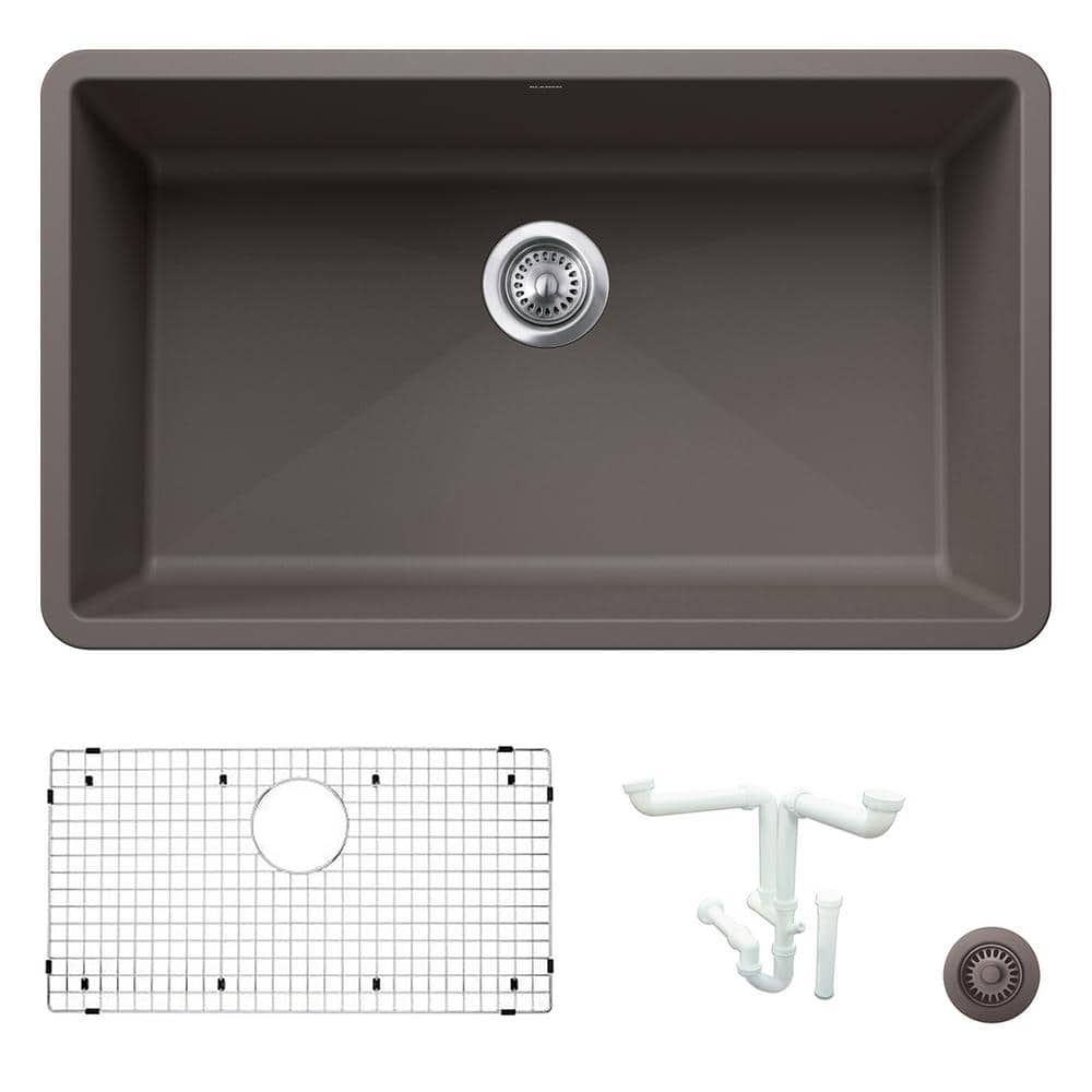 Precis 32 in. Undermount Single Bowl Volcano Gray Granite Composite Kitchen