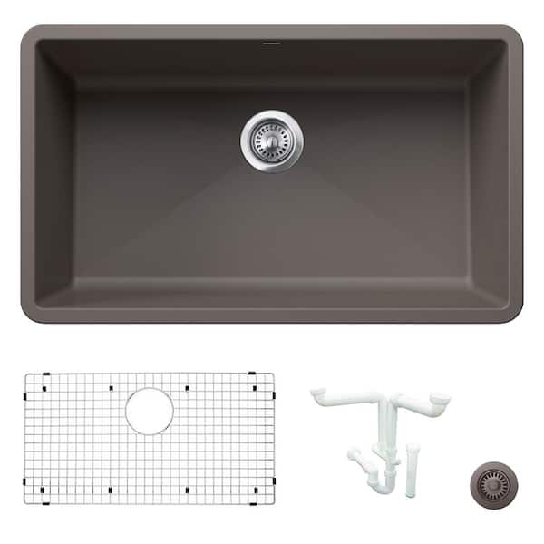Blanco Precis 32 in. Undermount Single Bowl Volcano Gray Granite Composite Kitchen Sink Kit with Accessories