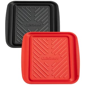 Set of 2 Small Grilling Prep and Serve Melamine Trays, shatter-proof melamine, Red & Black