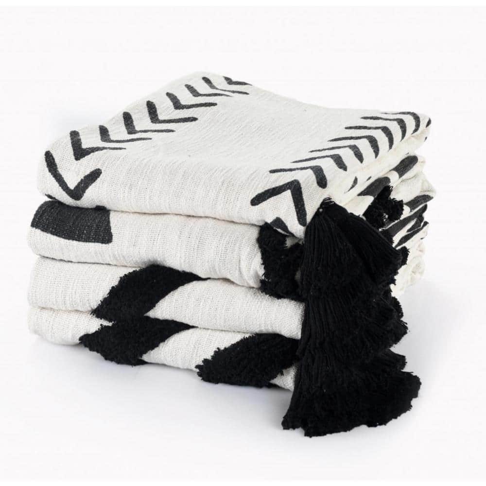HomeRoots Charlie Black and White Striped Cotton Throw Blanket