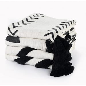 Charlie Black and White Striped Cotton Throw Blanket