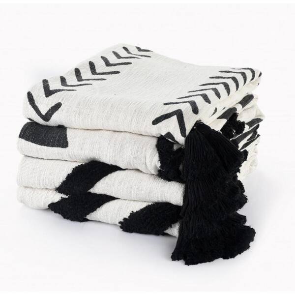 HomeRoots Charlie Black and White Striped Cotton Throw Blanket