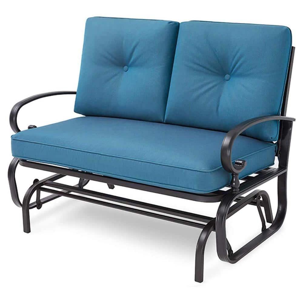 37 in. x 47.24 in. x 47.24 in. Outdoor Metal Rocking Glider Bench for 2 Person 500lbs. with Comfortable Blue Cushion price history on PriceWatchPro