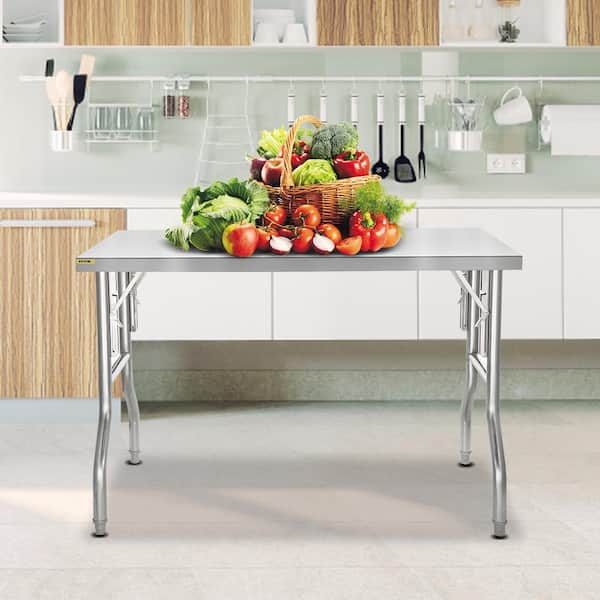 Silver Stainless Steel Table 48 x 30 in. Heavy-duty Folding Table with 220 lb. Load Kitchen Utility Table for Restaurant