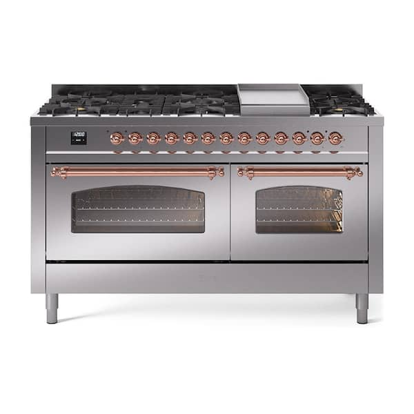 ILVE Nostalgie II 60 in. 9 Burner+Griddle Freestanding Double Oven Dual ...