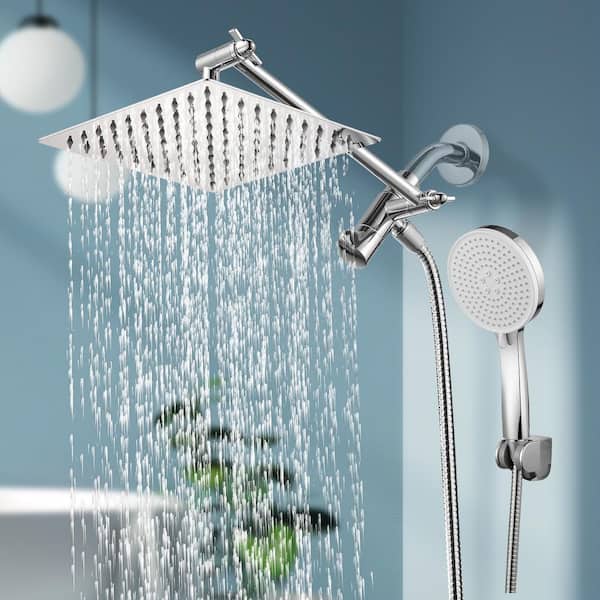 Rainfull 5-Spray Patterns 8 in. Wall Mount Dual Shower Heads and Handheld Shower Head in Chrome